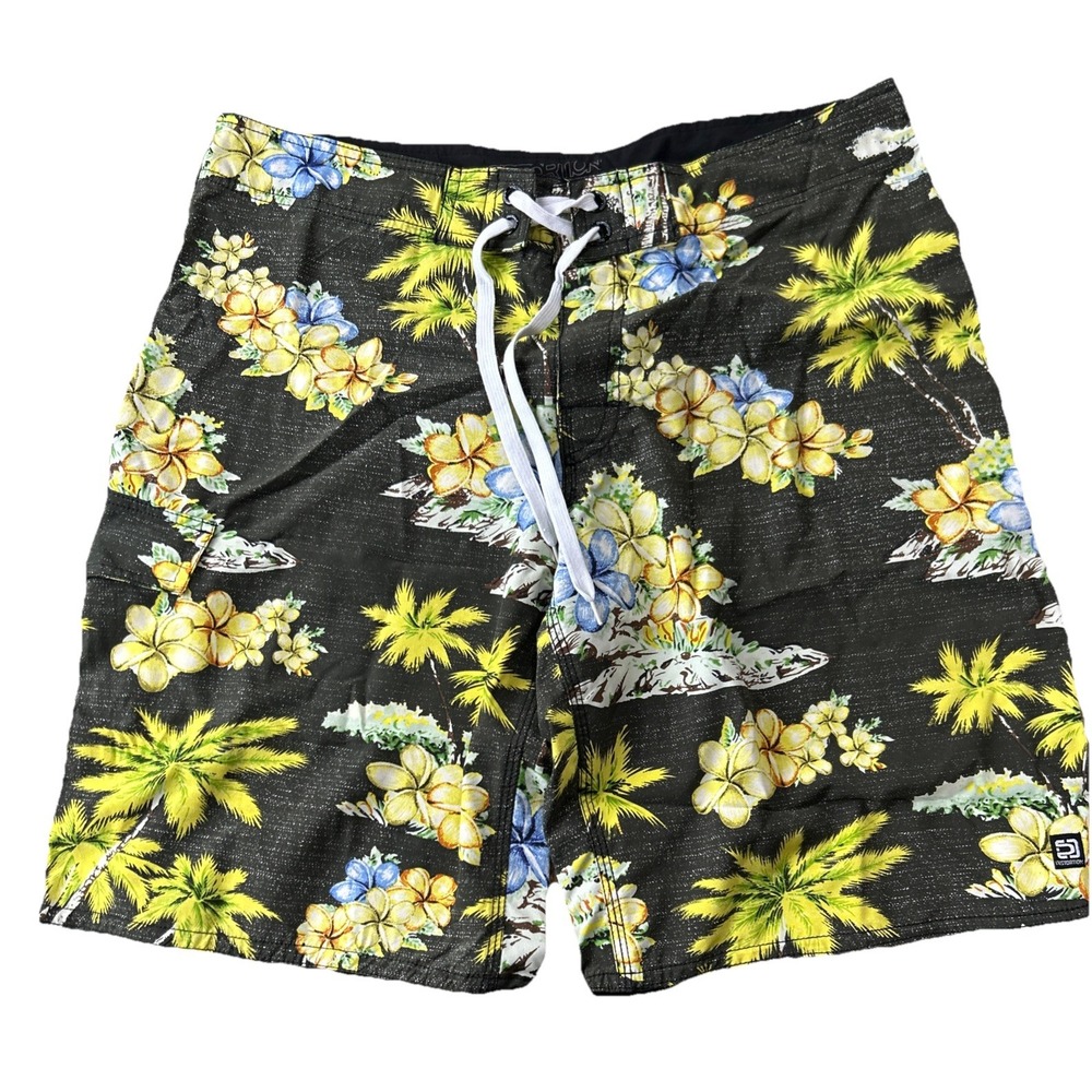 Distortion Mens Large Board Shorts Palm Beach Swimming Hawaiian Tropical Floral